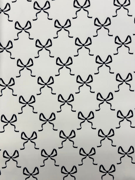 Bow Print Spandex Fabric - White/Pink Bow Print, 58"/60" Width (1 Yard)