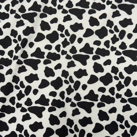 Polyester Spandex Cow Print Fabric 4-Way Stretch White Black