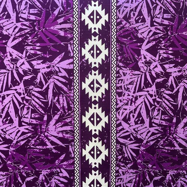 Areca Palm Tree Leaves Light Barkcloth Cotton Fabric - All-Over Areca Palm Tree Leaves, Single Border, 45" Width (1 Yard)