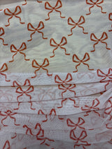 Bow Print Mesh Stretch Mesh Fabric - Black, Red Bow Print, Four-Way Stretch (1 Yard)