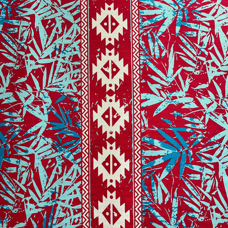 Areca Palm Tree Leaves Light Barkcloth Cotton Fabric - All-Over Areca Palm Tree Leaves, Single Border, 45" Width (1 Yard)