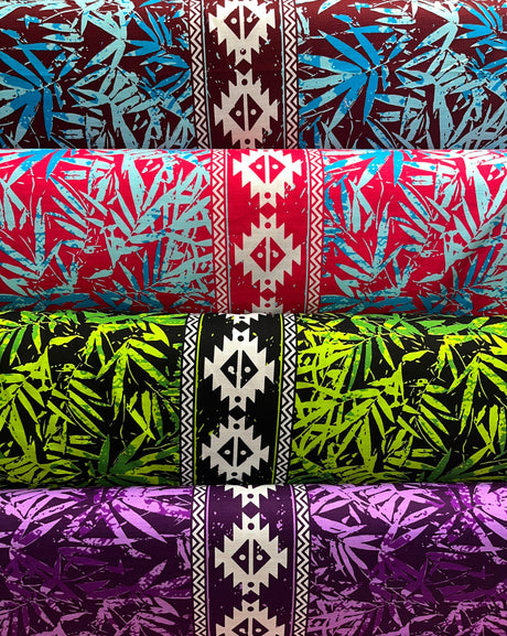 Areca Palm Tree Leaves Light Barkcloth Cotton Fabric - All-Over Areca Palm Tree Leaves, Single Border, 45" Width (1 Yard)