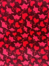 Devil Heart Print Velvet Fabric - Red Heart Print, 4-Way Stretch (1 Yard)