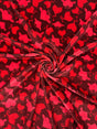 Devil Heart Print Velvet Fabric - Red Heart Print, 4-Way Stretch (1 Yard)
