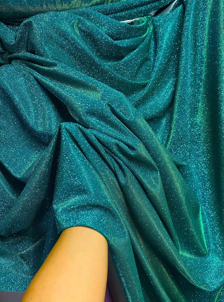 Teal Green Stretch Metallic Lurex