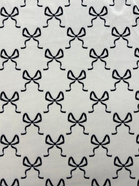 Bow Print Velvet Velvet Fabric - Pink, White Bow Print, 1 Yard