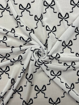 Bow Print Velvet Velvet Fabric - Pink, White Bow Print, 1 Yard
