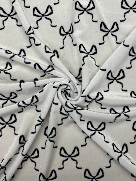 Bow Print Velvet Velvet Fabric - Pink, White Bow Print, 1 Yard