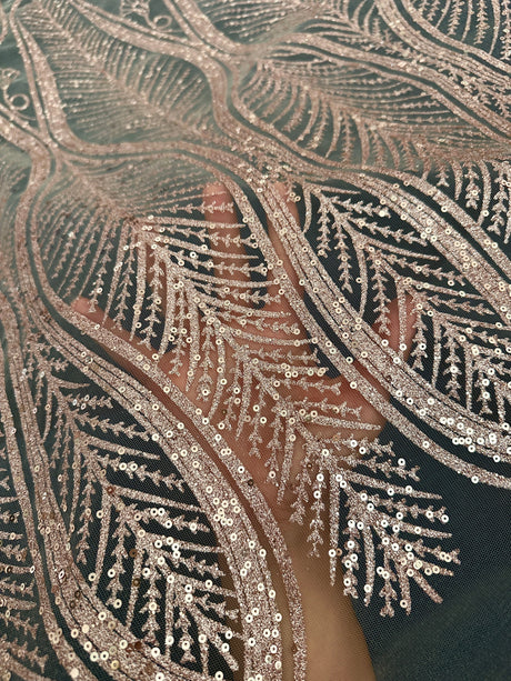 Gold Glitter Sequin Geometric Lace