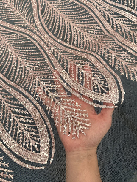 Blush Glitter Sequin Geometric Lace