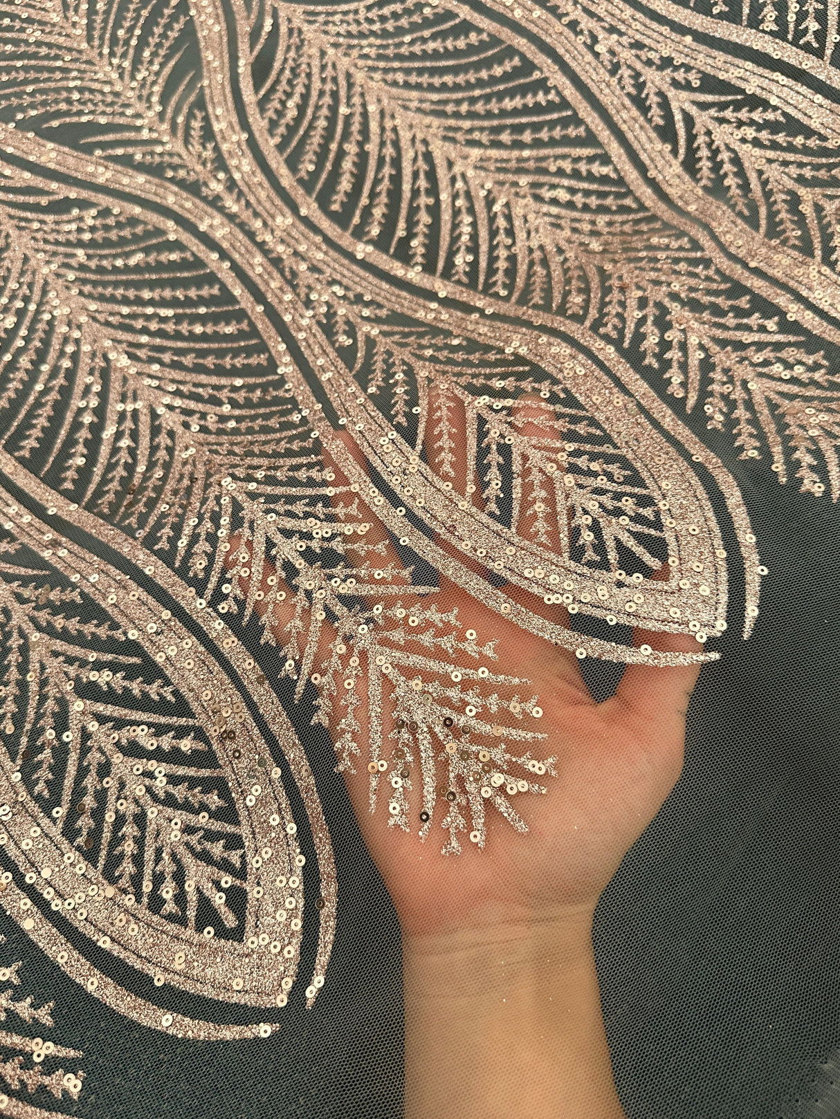 Gold Glitter Sequin Geometric Lace