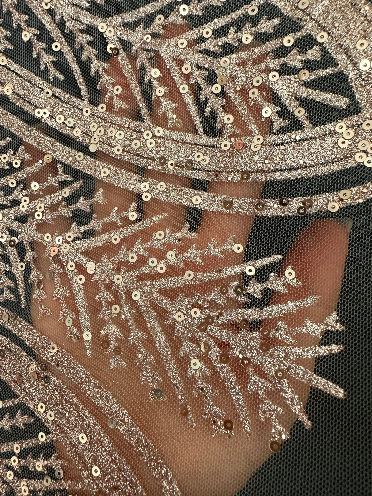 Gold Glitter Sequin Geometric Lace