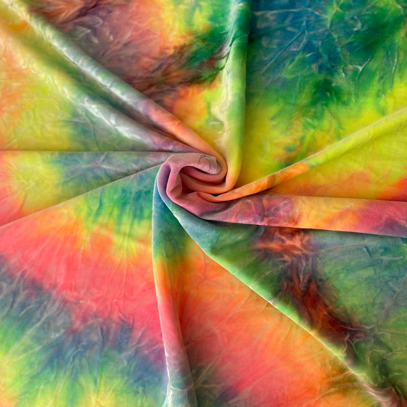 Tie Dye Stretch Velvet Fabric - 4-Way Stretch, 60" Width, 360 GSM (1 Yard)