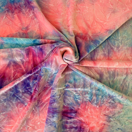 Tie Dye Stretch Velvet Fabric - 4-Way Stretch, 60" Width, 360 GSM (1 Yard)