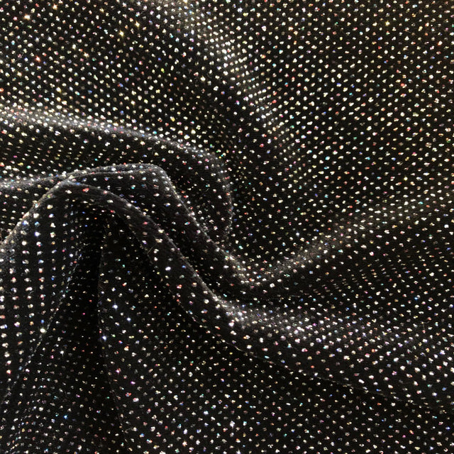 Sparkle Glitter Lurex Stretch Velvet Fabric - Iridescent Silver, Glitter Dots, 54" Width (1 Yard)