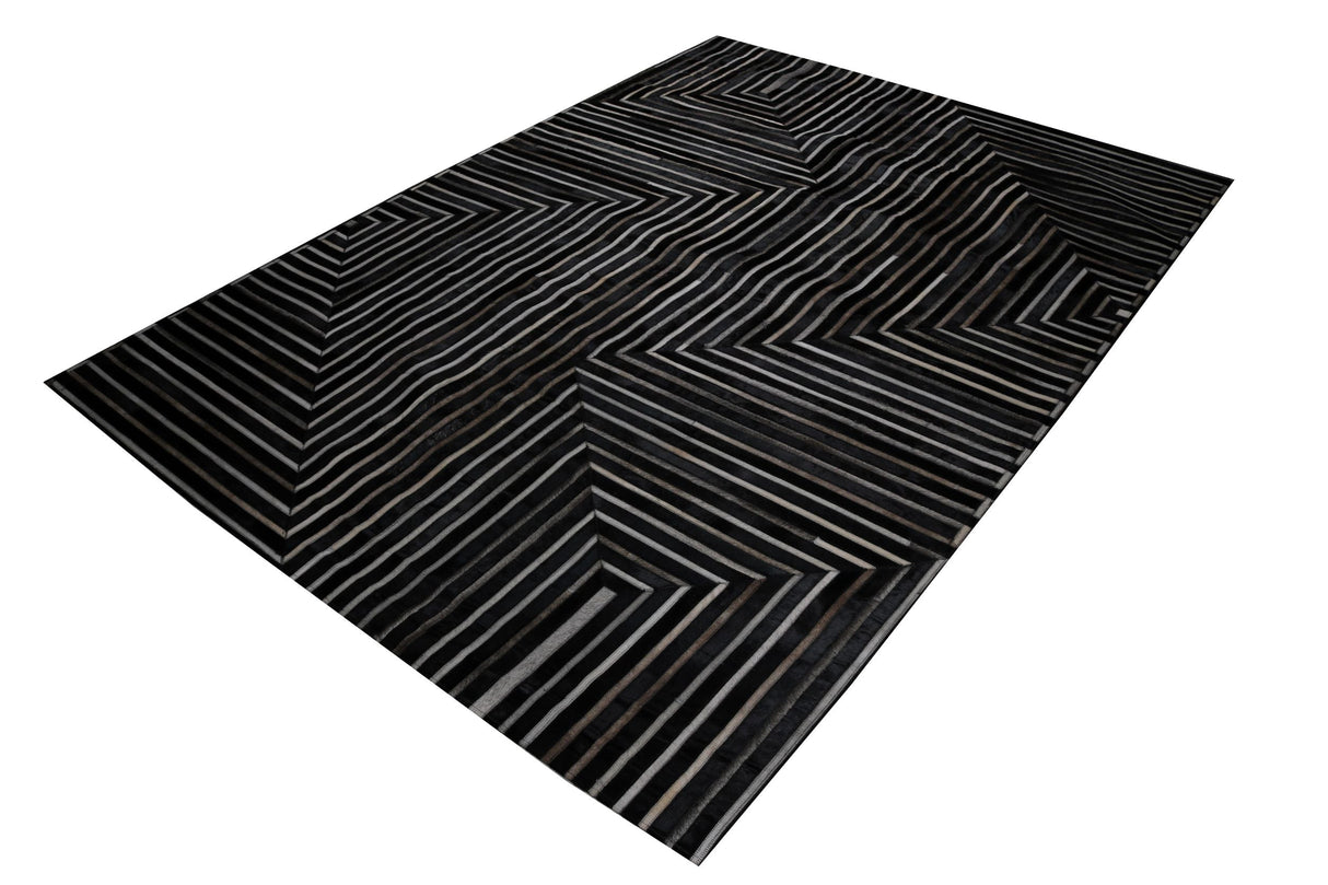 Patchwork PCH212 Black 100 Percent Hairon Leather Fabric - Black Base With Brown, Ivory & Grey Patchwork, 12' X 14' (1 Piece)