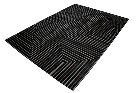 Patchwork PCH212 Black 100 Percent Hairon Leather Fabric - Black Base With Brown, Ivory & Grey Patchwork, 12' X 14' (1 Piece)