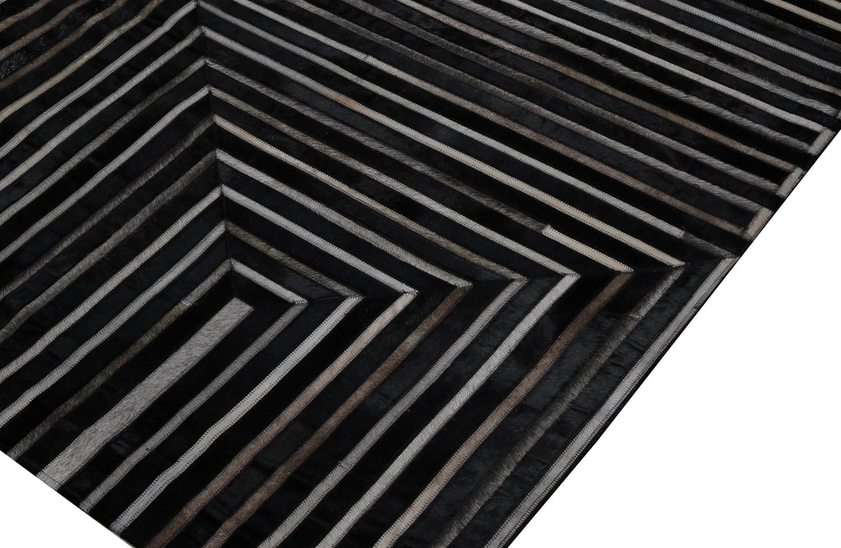 Patchwork PCH212 Black 100 Percent Hairon Leather Fabric - Black Base With Brown, Ivory & Grey Patchwork, 12' X 14' (1 Piece)
