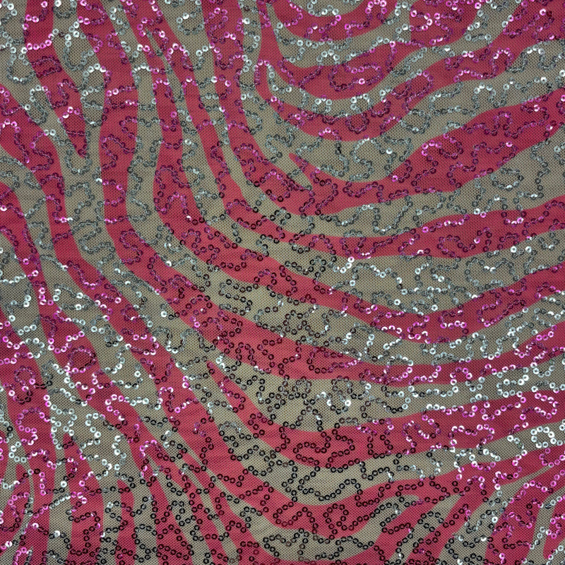 Pink Zebra Print Sequin Mesh Fabric - Pink Zebra Print, 4-Way Stretch, Medium Weight (1 Yard)