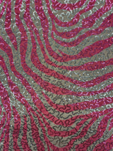 Pink Zebra Print Sequin Mesh Fabric - Pink Zebra Print, 4-Way Stretch, Medium Weight (1 Yard)