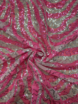 Pink Zebra Print Sequin Mesh Fabric - Pink Zebra Print, 4-Way Stretch, Medium Weight (1 Yard)