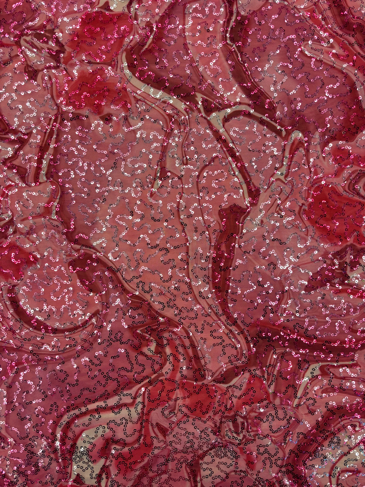Pink Marble Sequin Mesh Stretch Sequin Mesh Fabric - Pink Marble Print, Medium Weight, 4-Way Stretch, 1 Yard