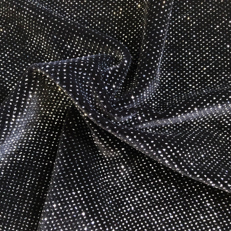 Sparkle Glitter Lurex Stretch Velvet Fabric - Iridescent Silver, Glitter Dots, 54" Width (1 Yard)
