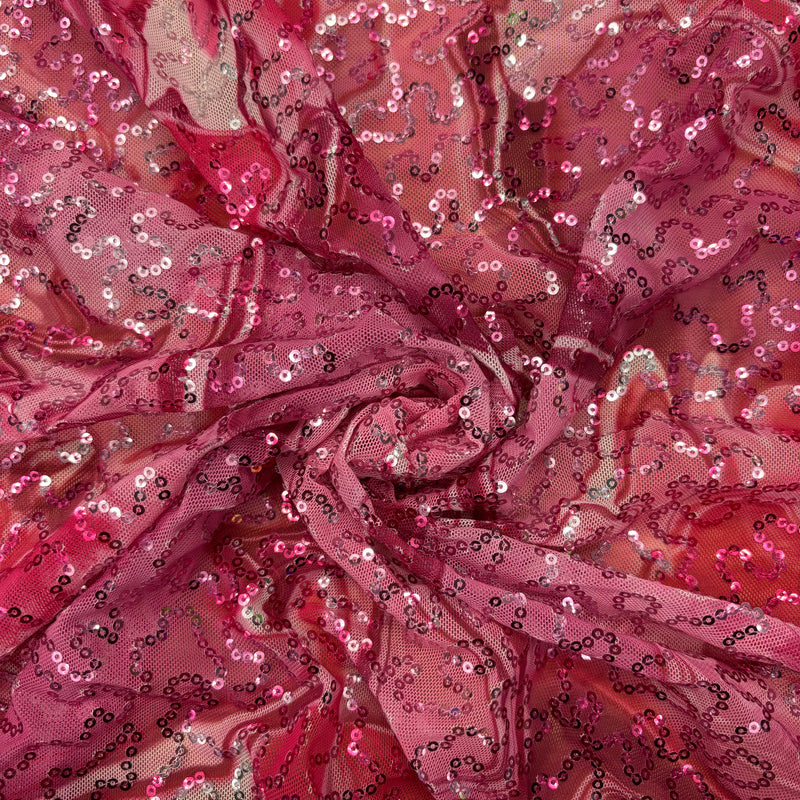 Pink Marble Sequin Mesh Stretch Sequin Mesh Fabric - Pink Marble Print, Medium Weight, 4-Way Stretch, 1 Yard