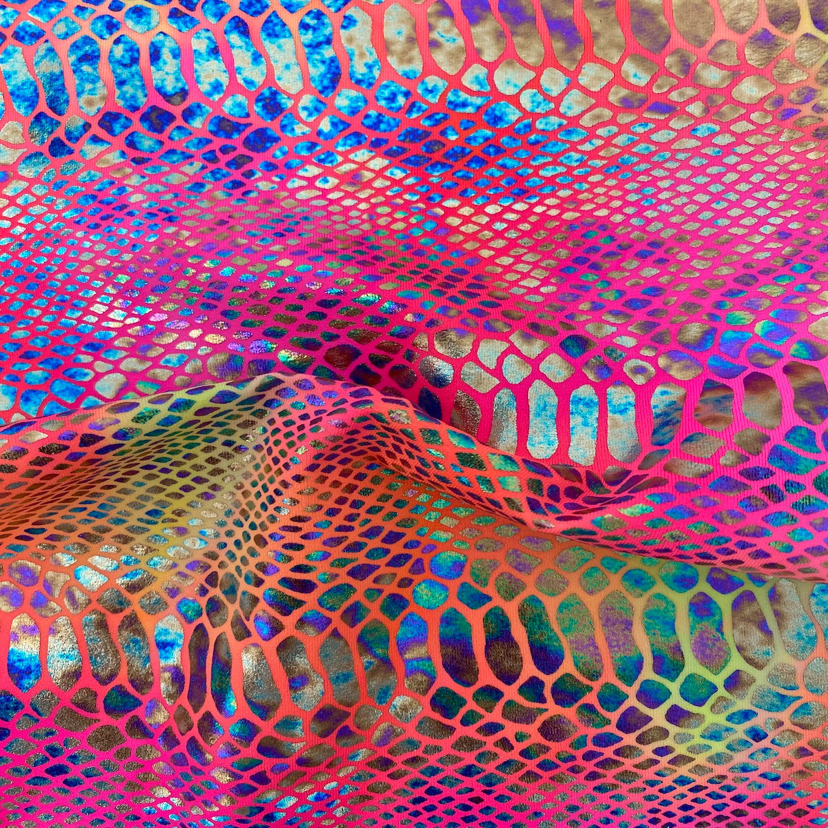 Holographic Tie Dye Taipan Snake Skin Nylon Spandex Fabric - Holographic Tie Dye Snake Skin, 60" Width (1 Yard)