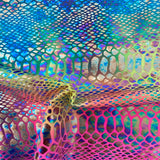 Holographic Tie Dye Taipan Snake Skin Nylon Spandex Fabric - Holographic Tie Dye Snake Skin, 60" Width (1 Yard)