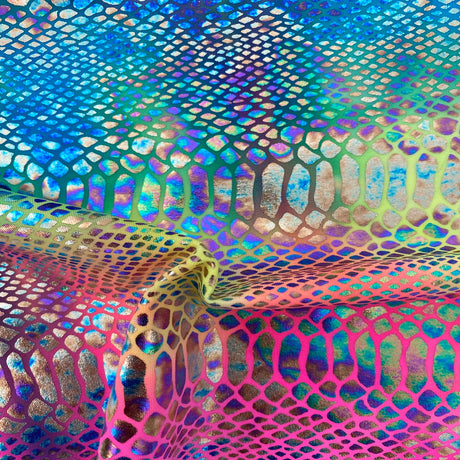 Holographic Tie Dye Taipan Snake Skin Nylon Spandex Fabric - Holographic Tie Dye Snake Skin, 60" Width (1 Yard)