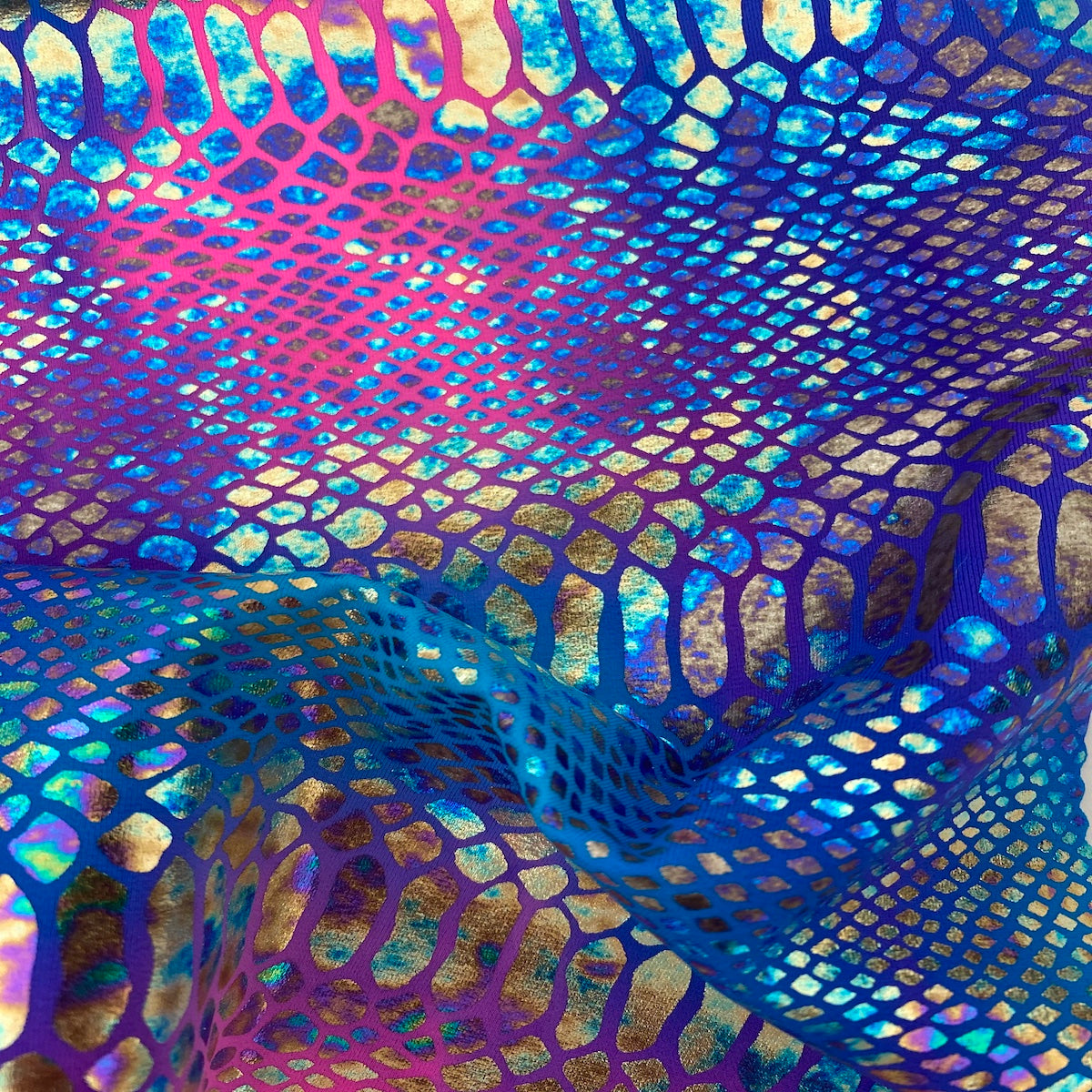 Holographic Tie Dye Taipan Snake Skin Nylon Spandex Fabric - Holographic Tie Dye Snake Skin, 60" Width (1 Yard)