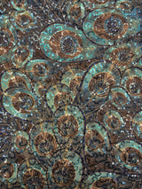 Peacock Print Sequin Mesh Fabric - Peacock Print, 4-Way Stretch, Medium Weight (1 Yard)