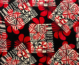Hibiscus Geometric Floral Design Rayon Fabric - Red, Blue & Yellow, Orange, Purple, Gray, Orange & Pastel Blue, 45" Width (1 Yard)