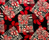 Hibiscus Geometric Floral Design Rayon Fabric - Red, Blue & Yellow, Orange, Purple, Gray, Orange & Pastel Blue, 45" Width (1 Yard)