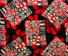 Hibiscus Geometric Floral Design Rayon Fabric - Red, Blue & Yellow, Orange, Purple, Gray, Orange & Pastel Blue, 45" Width (1 Yard)