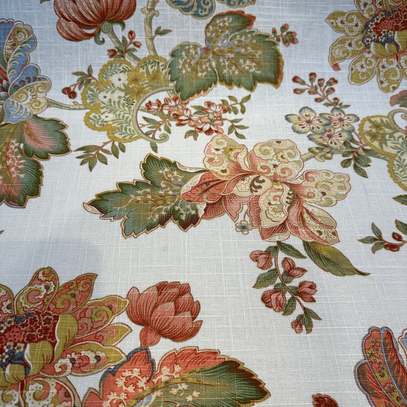 Dublique Opal Linen Rayon Fabric - Floral Jacobean Print, Opal Cream Pink Green Blue, 54" Width (1 Yard)