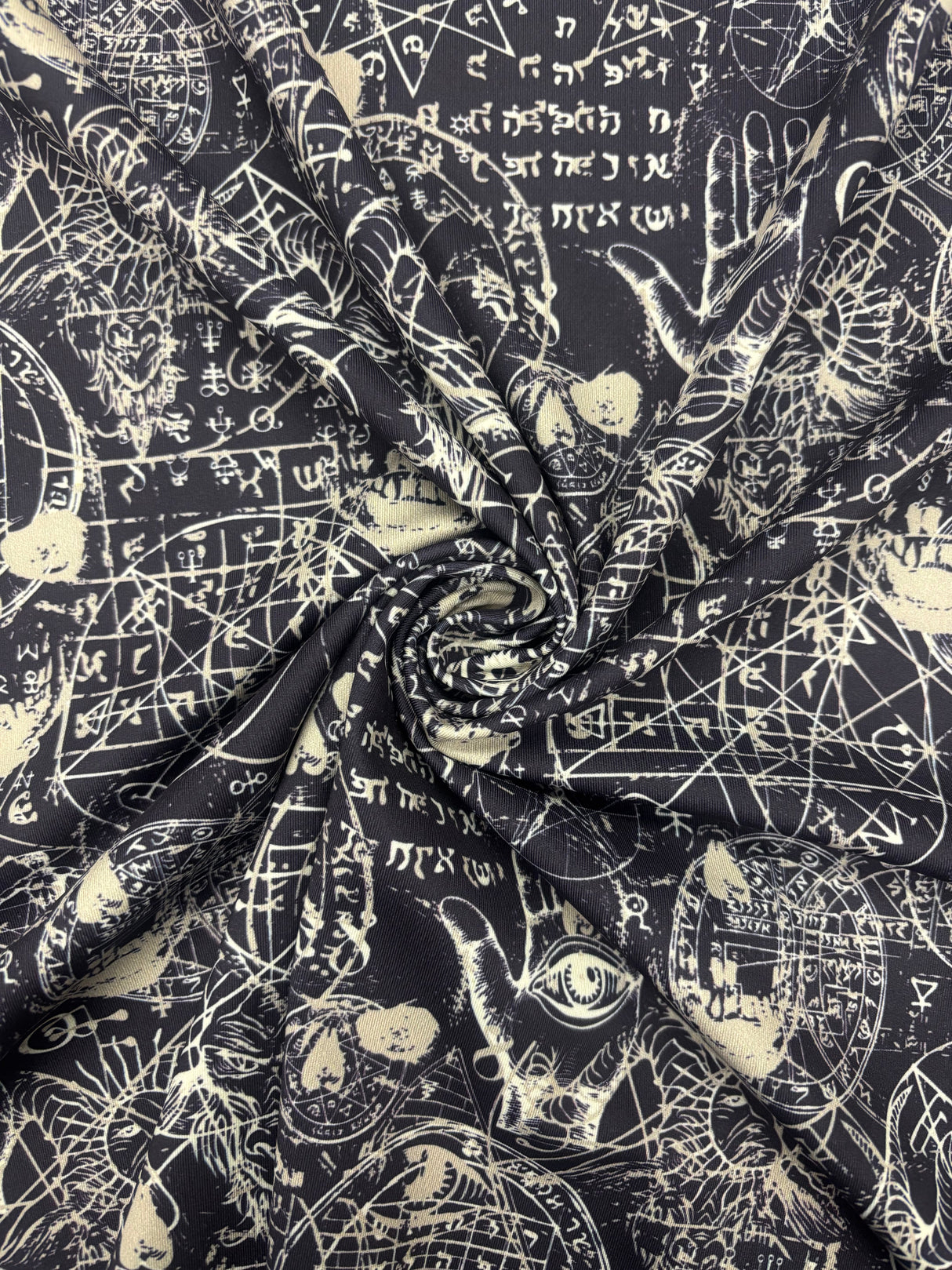 Dark Magic Polyester Spandex Fabric - Black Print, 58"/60" Width (1 Yard)