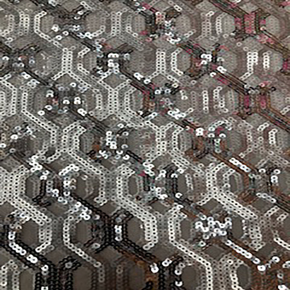 Polyester Mesh Sequin Fabric Octagon Embroidered Dull Silver Shiny Silver 55"