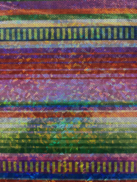 Bold Rainbow Striped Shattered Glass Metallic Spandex Fabric - Rainbow Stripes, 36" Width (1 Yard)