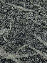 Silver Sequin Beaded Scroll Lace on Mesh