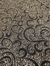 Gold Stretch Sequin Beaded Scroll Lace Mesh