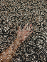 Gold Stretch Sequin Beaded Scroll Lace Mesh