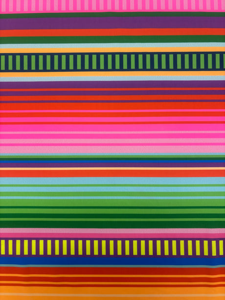Bold Rainbow Striped Polyester Spandex Fabric - Rainbow Stripes, 58"/60" Width (1 Yard)