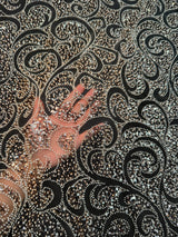 Gold Stretch Sequin Beaded Scroll Lace Mesh