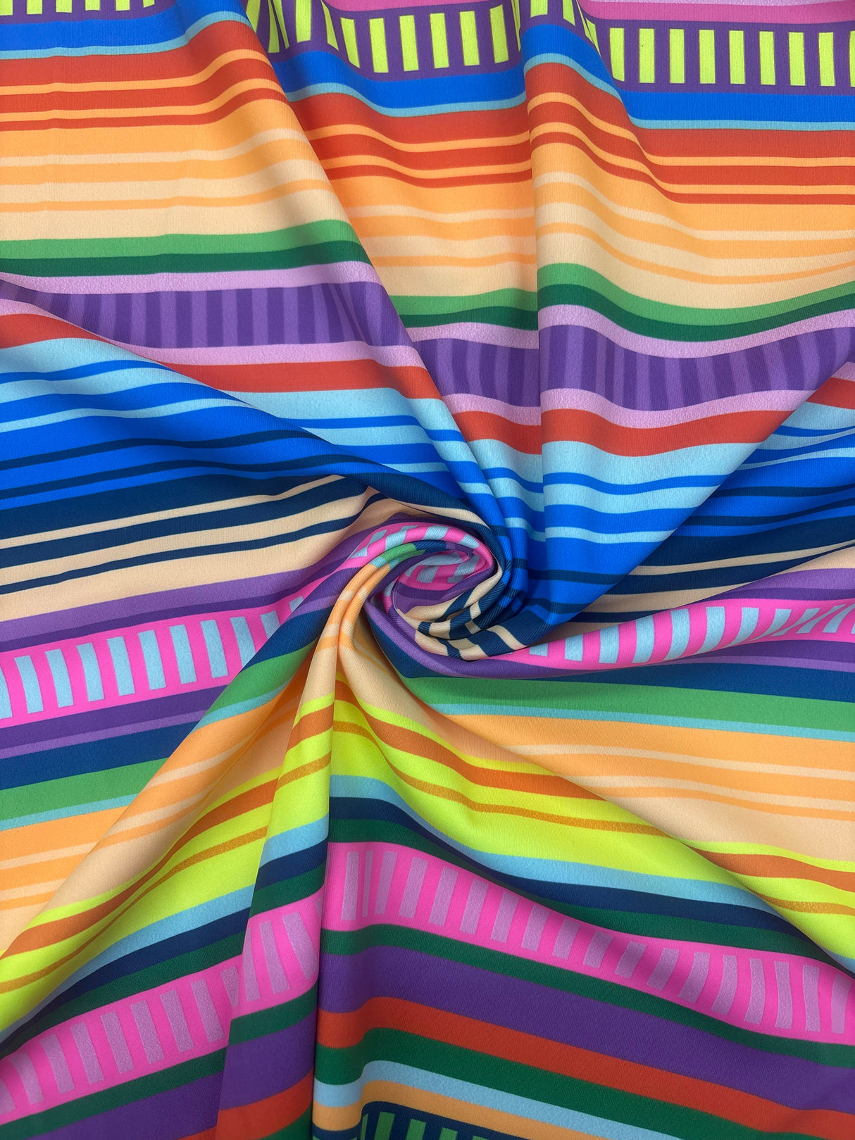 Bold Rainbow Striped Polyester Spandex Fabric - Rainbow Stripes, 58"/60" Width (1 Yard)