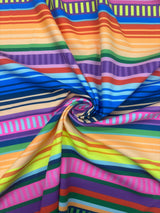 Bold Rainbow Striped Polyester Spandex Fabric - Rainbow Stripes, 58"/60" Width (1 Yard)