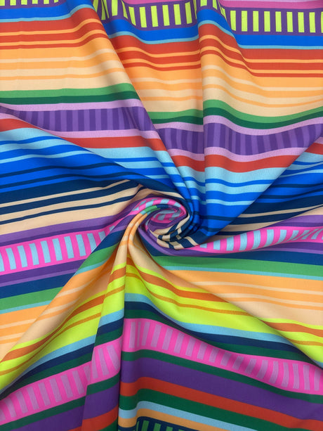 Bold Rainbow Striped Polyester Spandex Fabric - Rainbow Stripes, 58"/60" Width (1 Yard)