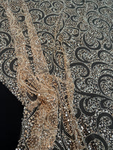 Gold Stretch Sequin Beaded Scroll Lace Mesh