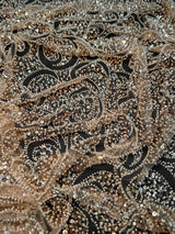 Gold Stretch Sequin Beaded Scroll Lace Mesh